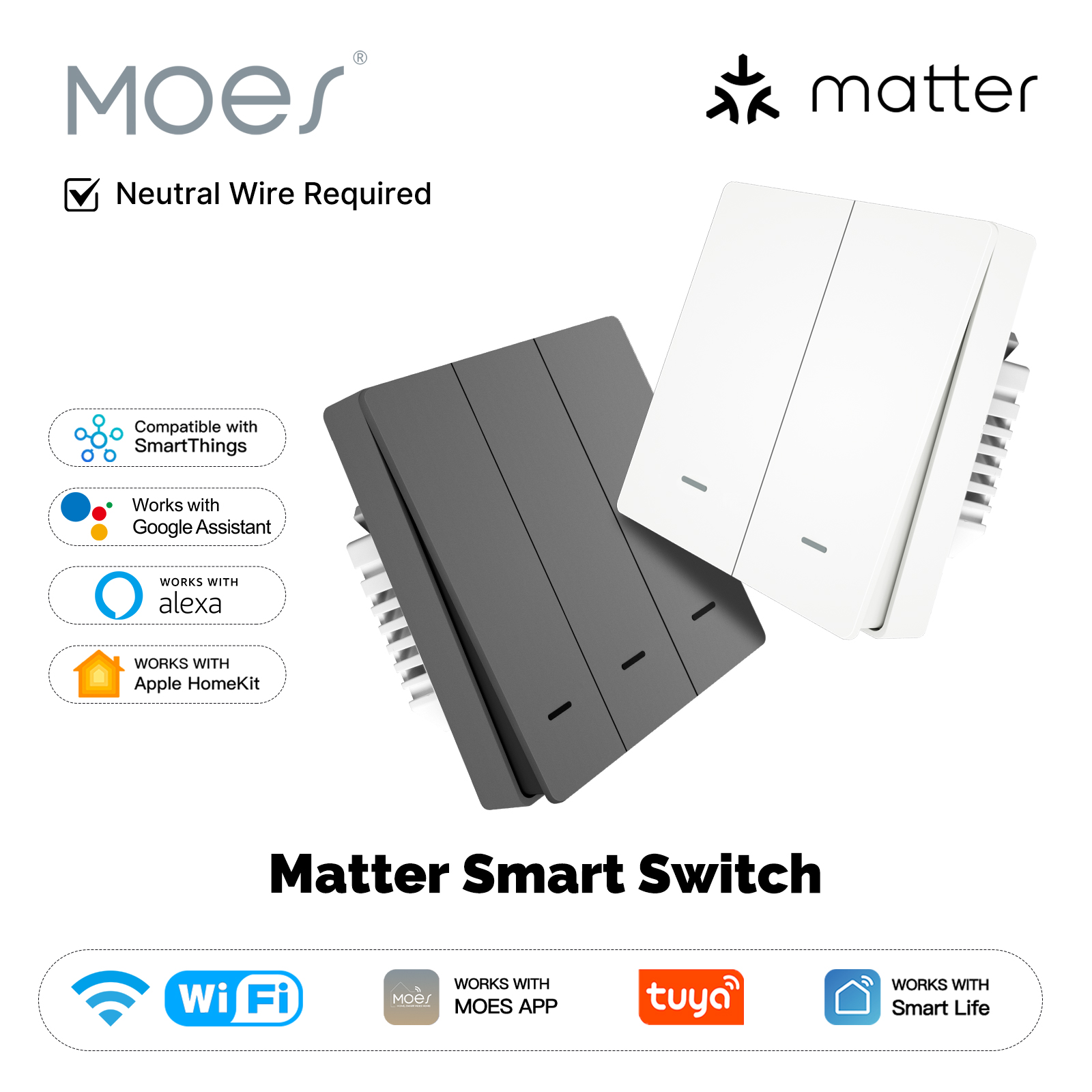 Smart Home Lighting Control - MOES Matter Tuya WiFi bouton lumineux