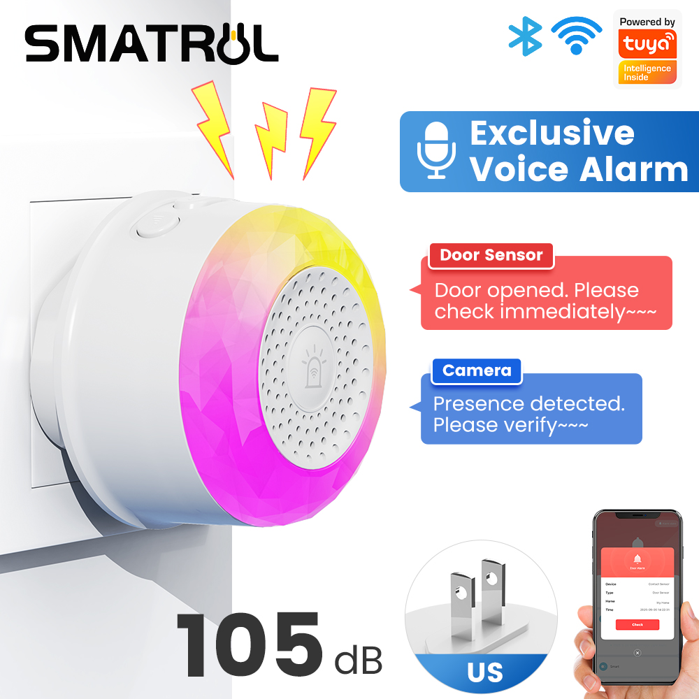 Smart Home Technology - Capteur d'alarme sonore et lumineux WiFi